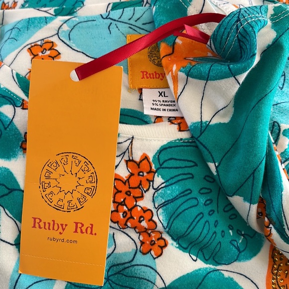 NWT Turquoise & White Tropical Ruby Rd Tunic Top Size XL - Picture 7 of 8